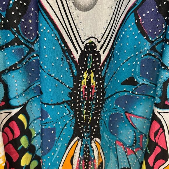 EUC CR Women’s Colorful Studded Butterfly Tank Top Shark Hem Line - Size XL - Picture 3 of 9